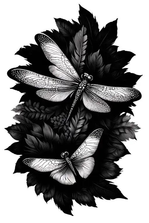 Feather Dragonfly Butterfly tattoo design idea