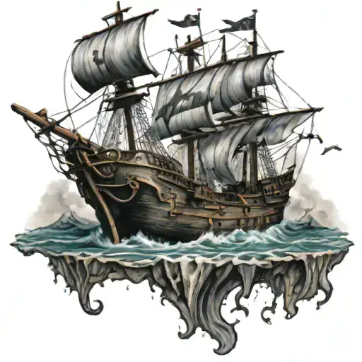 sink pirate ship tattoo design idea