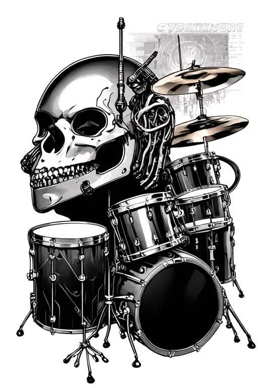  cybernetics and drums tattoo design idea