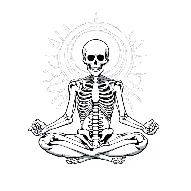 skeleton meditating figure surrounded tattoo design idea