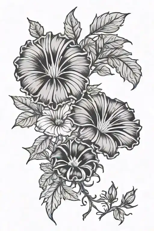 aster flower and morning glory flower tattoo design idea
