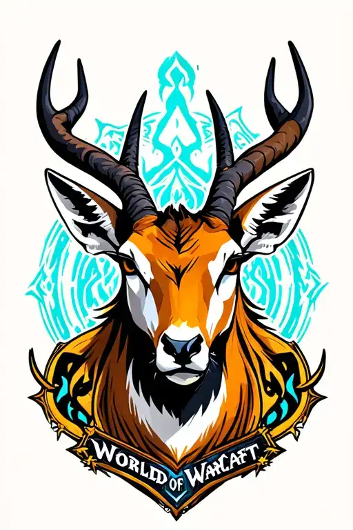 springbok head with world of warcraft logo intertwined tattoo design idea