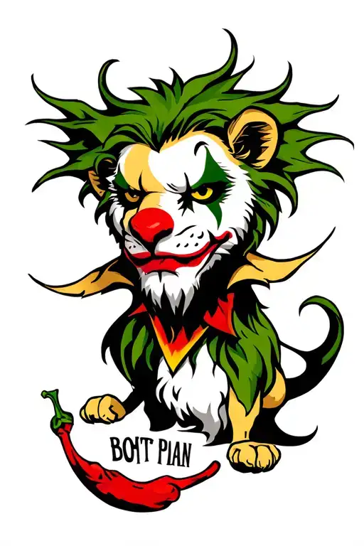 lion, lamb, batman's joker, red hot chili pepper logo tattoo design idea