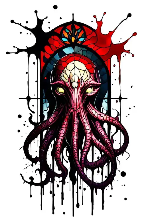 cthulhu stained glass window design tattoo design idea
