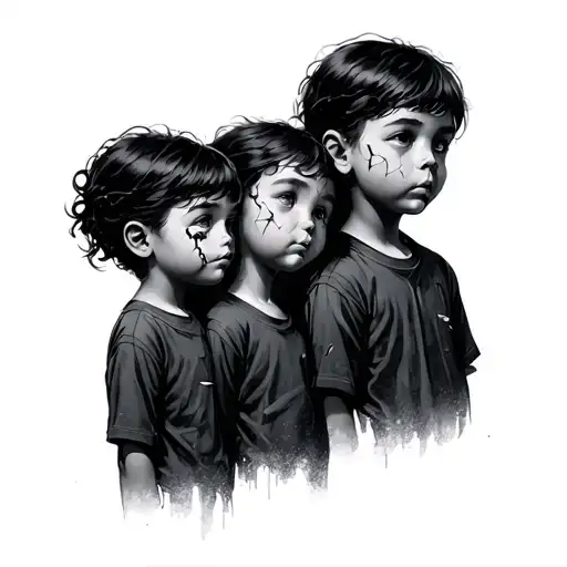 three siblings broken but still standing side by side tattoo design idea