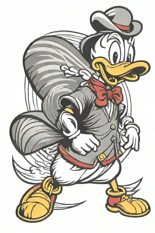 Donald Duck in Japanese style with red stripe tattoo design idea