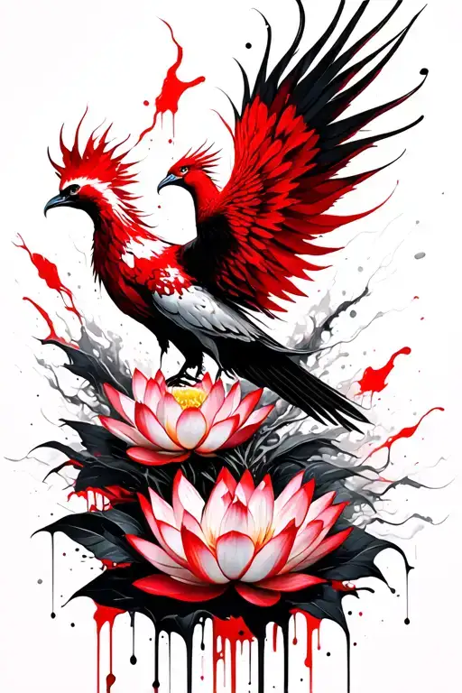 phoenix rising with lotus flowers wrapping tattoo design idea