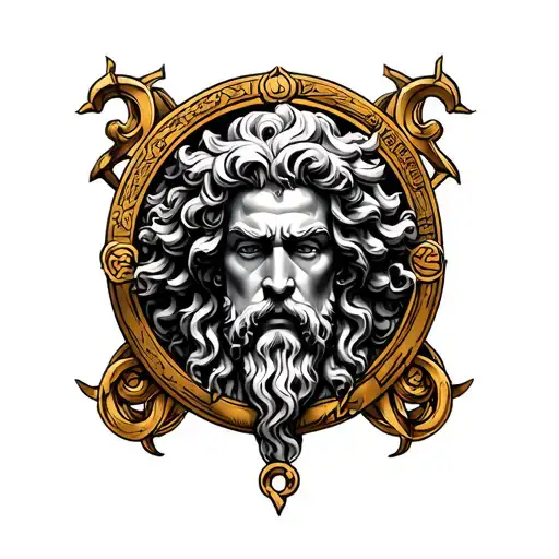omega sign with Zeus tattoo design idea