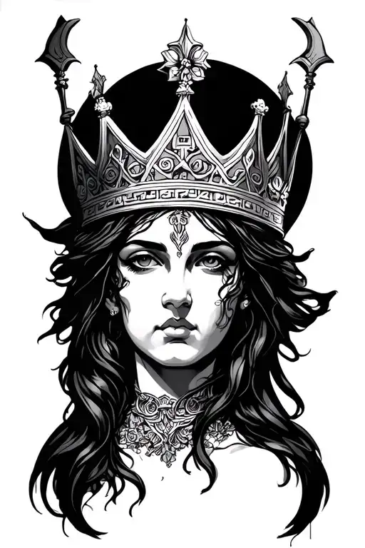 nyx Greek goddess dark crown tattoo design idea