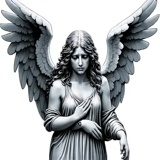 girl weeping angel with wings up tattoo design idea