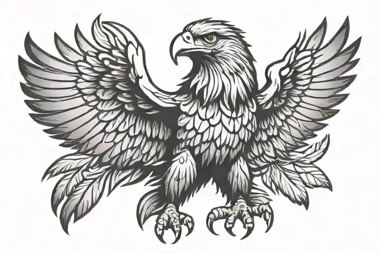 feathered eagle front view stencil style tattoo design idea
