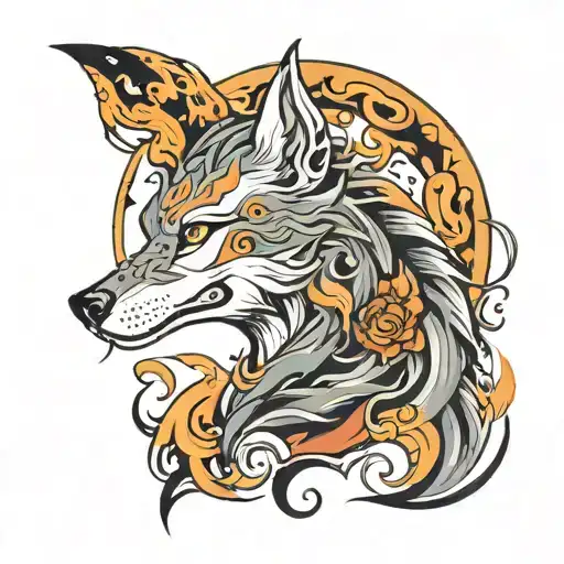 icedragon fire wolf in love you to the moon tattoo design idea