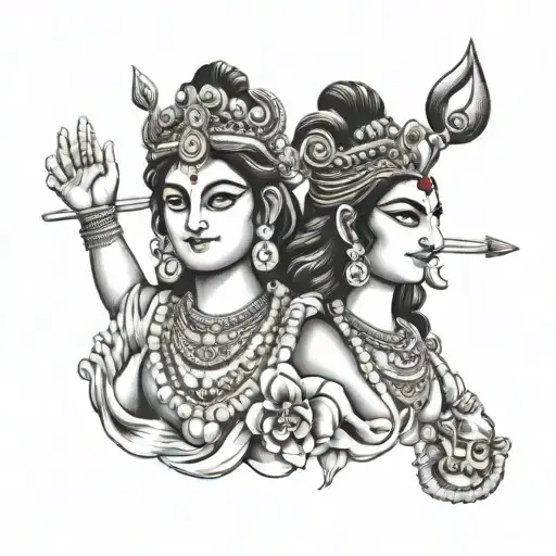 lord krishna and lord Shiva both two in one side tattoo design idea