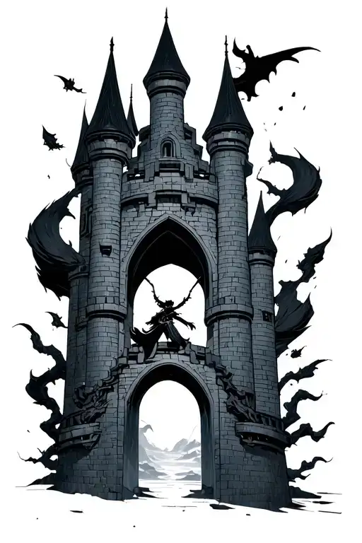  zenitsu from demon slayer falling in infinity castle scene in a simple line box style tattoo tattoo design idea