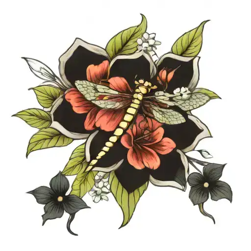dragonfly gardenias and diamonds tattoo design idea