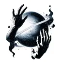 Galaxy themed solar system with reaching hands reaching tattoo design idea