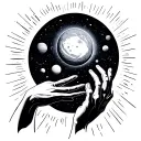 Galaxy themed solar system with reaching hands reaching tattoo design idea