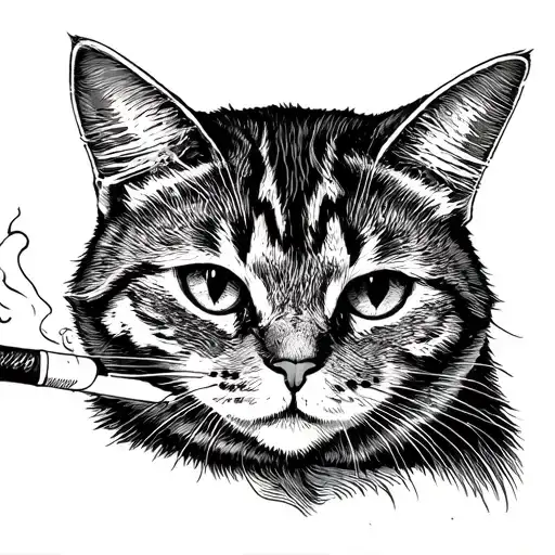 cat smoking joint tattoo design idea