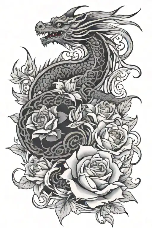 Japanese floral with rose and a dragon tattoo design idea