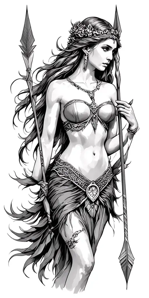 Artemis goddess Dow and arrow tattoo design idea