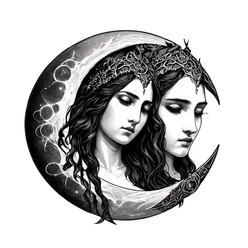 triple goddess hekate moon tattoo design idea