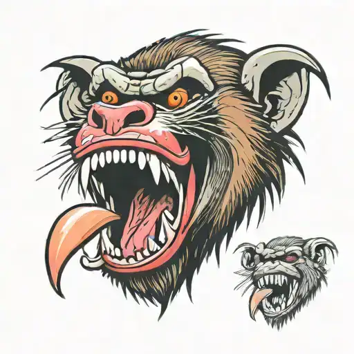 scary realistic mandrill face open mouth big teeth tattoo design idea