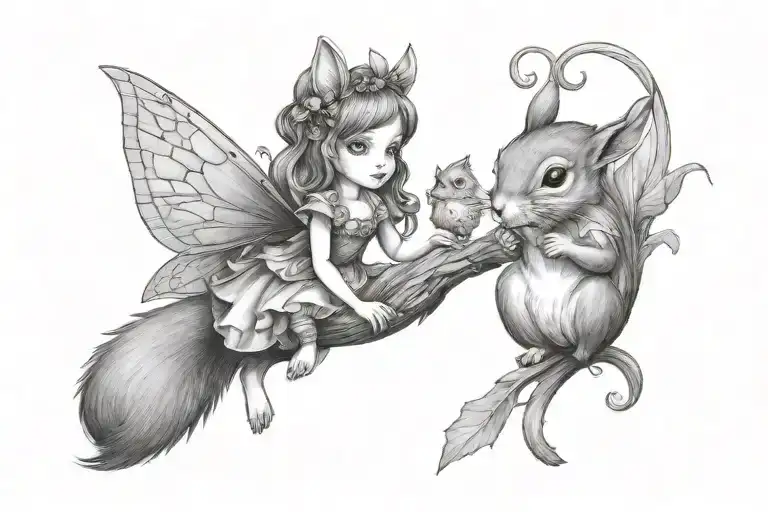Fairy and Squirrel tattoo design idea