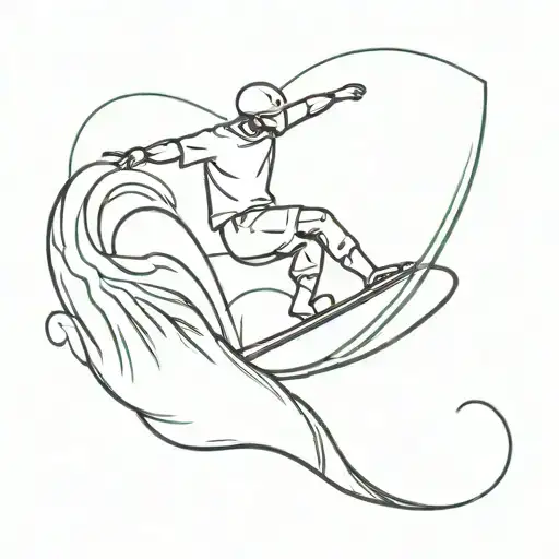 A minimalist tattoo design of a wakeboarder catching a wave tattoo design idea