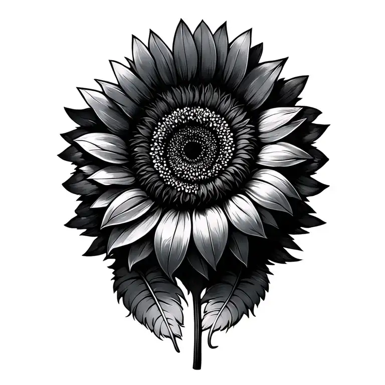 sunflower and two angel feathers behind it tattoo design idea