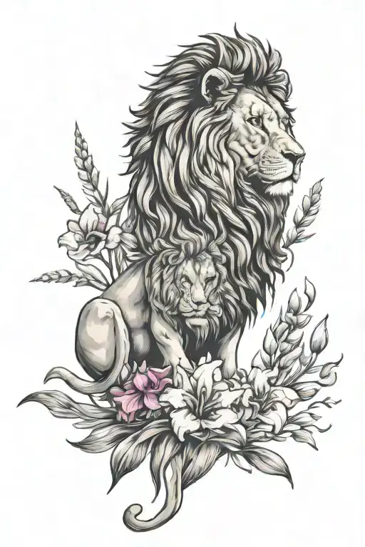  lion and gladiolus flowers  tattoo design idea