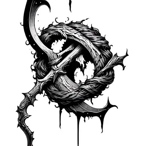 a mark given by the death god,it should be a scythe ith torn wraps tattoo design idea