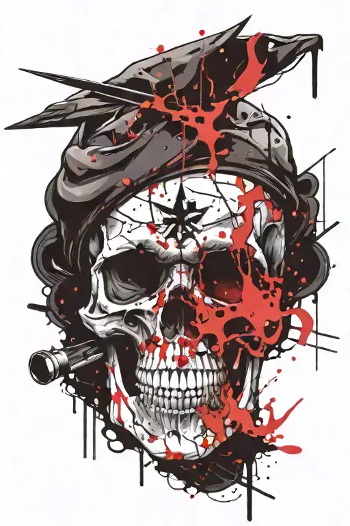 Skull in beret, knife tattoo design idea