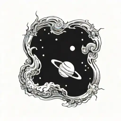 92 Til Infinity shining as a reflection in an astronauts view of a twisted new planet tattoo design idea
