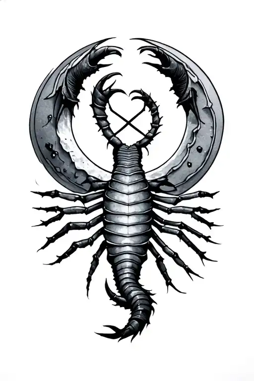 Scorpio zodiac symbol with moon and heartagram tattoo design idea
