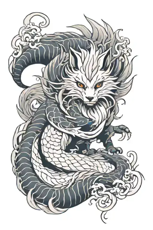 kurama 9 tailed fox spirit with all 9 tails tattoo design idea