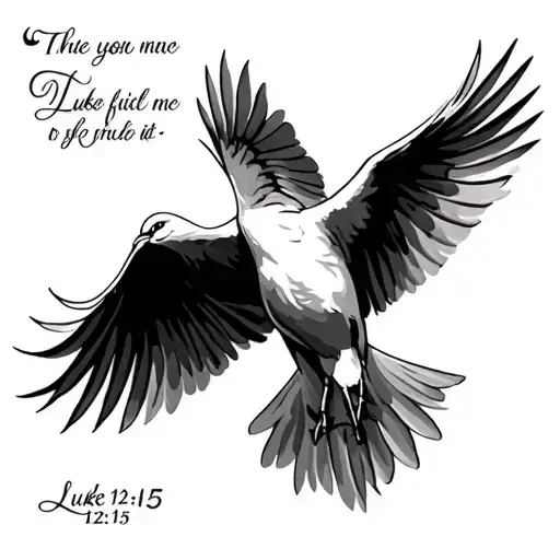 dove flying with bible verse Luke 12:15 tattoo design idea