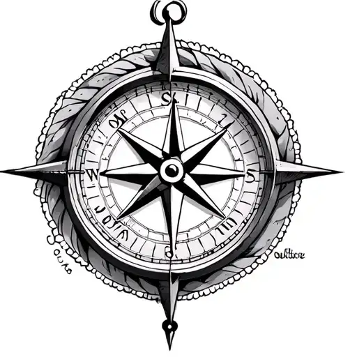 compass rose with clock on one side tattoo design idea