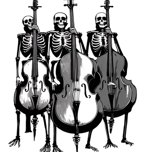 Skeleton band, double bass, three members tattoo design idea