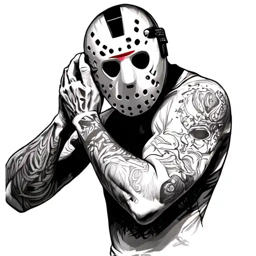 jason voorhees putting on his mask tattoo design idea