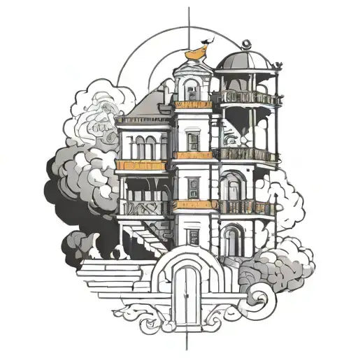 Minimalist of God on top, stoic in the middle and architecture at the bottom  tattoo design idea