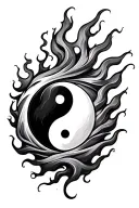 yin yang and flames tattoo design idea