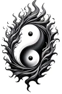 yin yang and flames tattoo design idea
