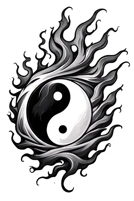 yin yang and flames tattoo design idea