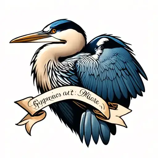 blue heron with banner in mouth tattoo design idea