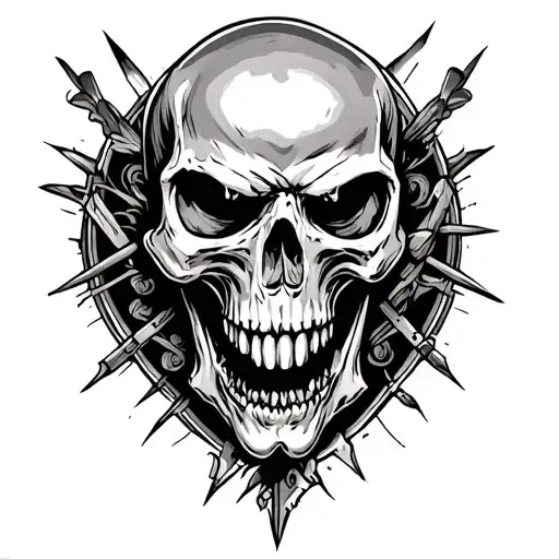 Skull, anger, fearsome, freedom, justice, punishment, avenged tattoo design idea