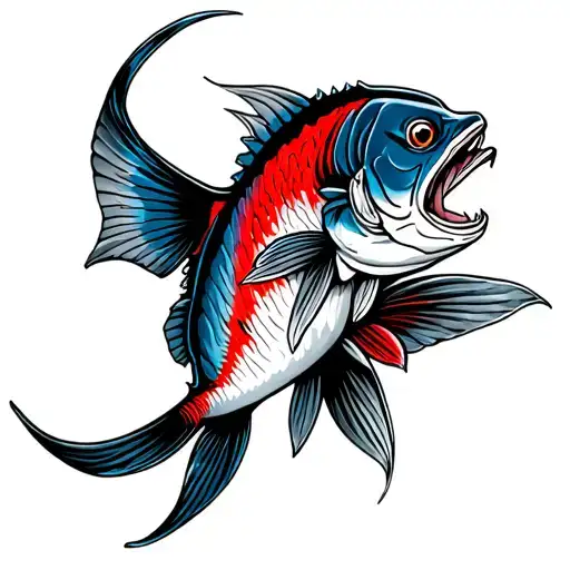 big fish red and blue tattoo design idea
