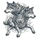 two wolves siting eatchother like yin tattoo design idea