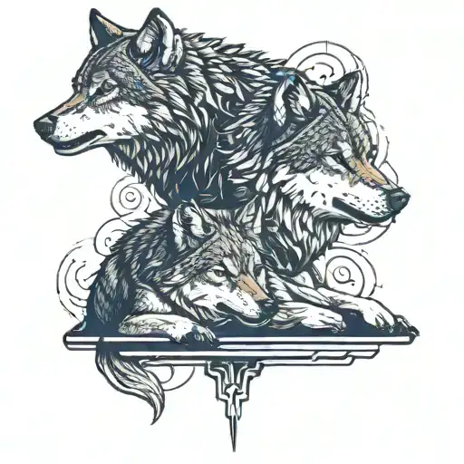 two wolves siting eatchother like yin tattoo design idea