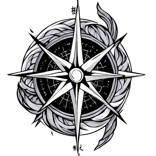 Japanese template tattoo mix with compass rose with intricate tattoo design idea