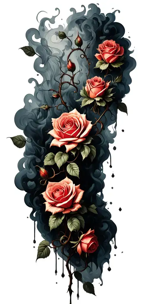 rose vine, smoke rising behind it tattoo design idea